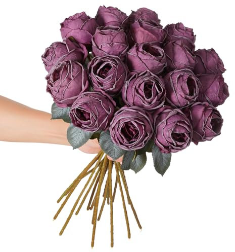 Kisflower 10 rose artificiali viola, 50,8 cm di altezza, singolo stelo lungo, fiori finti in seta, realistici, per tavolo, ufficio, feste, matrimoni, decorazione per la casa (viola, 10 pezzi)