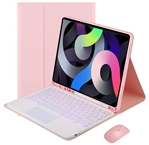 VLEAQC Rose, Étui Clavier pour iPad Air 13 Pouces (M2) 2024, étui de Protection léger avec Ensemble Clavier et Souris, Clavier trackpad rétroéclairé 7 Couleurs