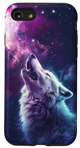 Wolf heult in Universum Galaxie Hülle für iPhone SE (2020) / 7 / 8
