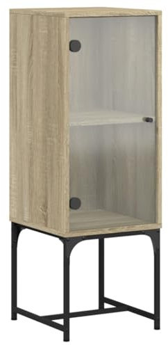 HETFTJN Regal Schmal Arbeitsplatte Küche Barschrank Mehrzweckschrank - Beistellschrank mit Glastür Sonoma-Eiche 35x37x100 cm für Flur Wohnzimmer Küche Schlafzimmer