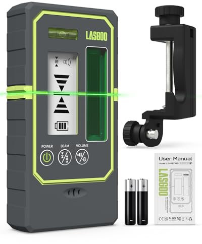LasGoo Rilevatore Laser LG-REC03 per livello laser, ricevitore per laser a impulso, portata 50 m, doppio display LCD retroilluminato, altoparlante regolabile, bolla e morsetto inclusi