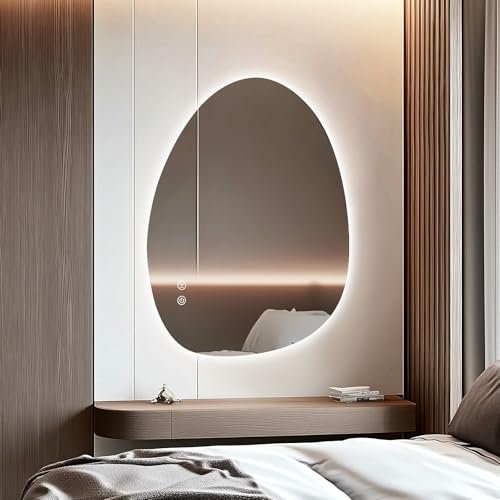 Youyijia Spiegel Mit Beleuchtung, 85 X 50 cm Asymmetrischer Badspiegel Mit Beleuchtung Mit Touch-Schalter, Dimmbar, Beschlagfrei, 3 Lichtfarbe Einstellbare, Badezimmerspiegel, Badezimmer Spiegel