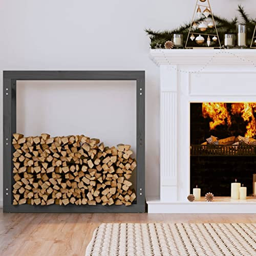 ShGaxin Kaminholzregal, Holzunterstand, Holzstapelhilfe, Aufbewahrung Holz, Holzregal, Brennholzregal Außen, Kaminholz Aufbewahrung, Grau 100x25x100 cm Massivholz Kiefer
