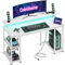 Coleshome Scrivania Gaming con LED, Scrivania Computer con 2 Prese e 2 Porte USB, PC Scrivania con Supporto Monitor e Ripiani di Archiviazione, Scrivania per Ufficio Casa, Bianco, 120x50cm