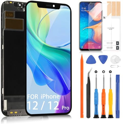 ARSSLY OLED for iPhone 12/12 Pro LCD Display - LCD Screen for iPhone 12 A2402 A2403 A2404 Touch Digitizer for iPhone 12 Pro LCD Screen Replacement A2406 A2407 A2408 Glass Panel Assembly Repair Kits