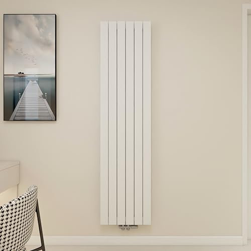 Radiateur eau chaude blanc vertical à double rangée de tubes plats en acier chauffage central H.180 x L.45 cm