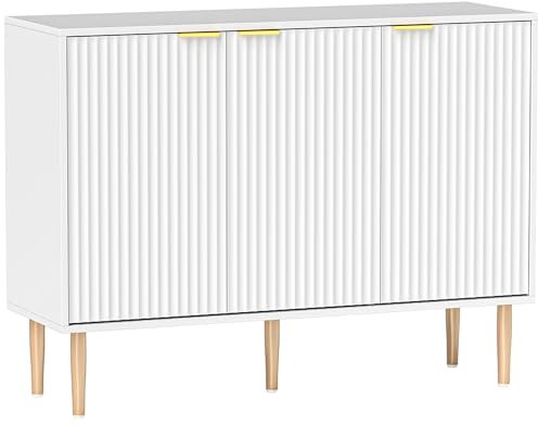 HOMCOM Buffet de salon à 3 portes striées avec étagère réglable - Support TV pour chambre à coucher et salon - 107 x 35 x 80 cm - Blanc