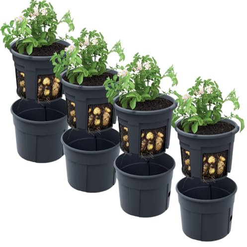 DTU24 4er Set Blumentopf Kartoffel-Pflanztopf Potato Topf 12 L Kartoffel-Anzuchttopf Gemüse Kartoffeln Pflanzkübel Pflanztopf Höhe 23,7 cm (4 Stück, ⌀ 30 cm)