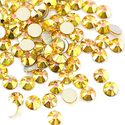 1440 Pieces SS16 Flatback Rhinestones, 4MM Flatback Crystal Rhinestones for Craft Nails Dance Costumes, Non Hotfix Rhinestones, Metal Sunlight (SS16 / 4MM, Metal Sunlight/Gold)