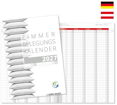 Zimmerbelegungskalender 2027 Zimmerbelegungsplan Belegungskalender 27 Ferienwohnung Belegungsplan für Vermieter Hotels und Pensionen mit Ferienterminen Deutschland und Österreich in Rot