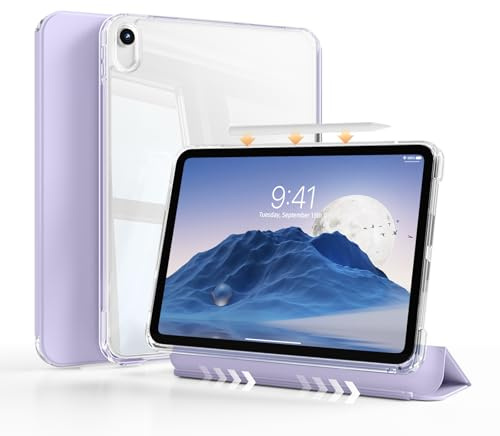 ZKTUYU Hybrid Hülle für iPad Air 11 Zoll M3/M2 (2025/2024), iPad Air 5/4 (10,9-Zoll, 2022/2020, 5./4. Generation) mit Stifthalter, 2-in-1 abnehmbare Abdeckung mit klarer transparenter Rückschale, Lila