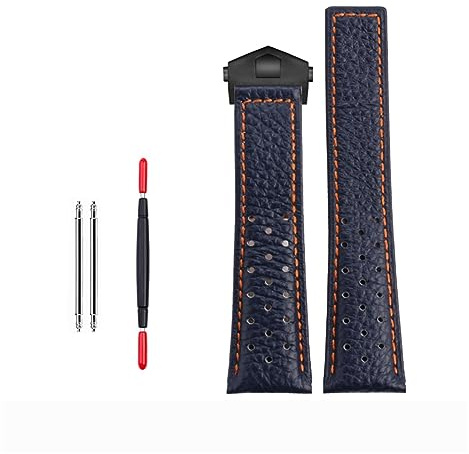 NVVVNX 22 mm echtes Kalbsleder-Armband für TAG für HEUER-Armband MONACO CARRERA Hochwertiges Lederarmband(Blue orange black)