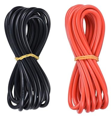 YKMYXZ， Câble en silicone noir rouge ultra-doux à courant élevé, résistant à la chaleur, en cuivre étamé, for onduleur de batterie(Each 5meter 4 AWG 25mm2)