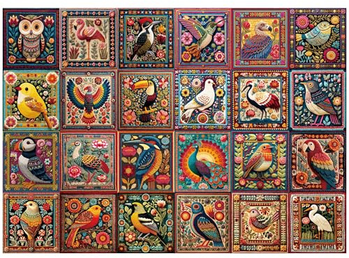 BenBen Puzzles for Adults 1000 Pieces, Bird Crochet Puzzles, Patterned Back | Colorful Bird Challenging Jigsaw Puzzles, Thick Cardboard Pieces, Snug Fit, Ideal for Family Game Nights Gifts and Home Décor