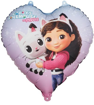 Foil Balloon Heart 45 cm Gabby's Dollhouse Gabis Cat House Balloon Birthday Girl Children's Party Helium Balloon Decoration Reusable Licensed Motif Set with Tube