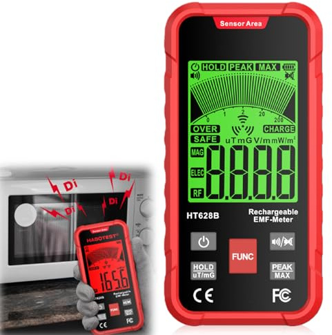 Behogan EMF Messgerät: Elektronik-EMF Messgerät, 3 in 1 Elektromagnetische Strahlung für EF MF RF, LCD-Anzeige, Strahlungsdetektor, Handheld-Detektor Digitaler Strahlungsdetektor für Zuhause, Büro