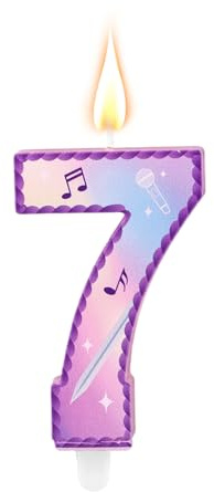 Musik Thema Geburtstags Zahlen Kerzen, Rosa Lila Kuchen Kerzen mit Musiknoten Spitzen Design Zahlen Kuchen Topper für Geburtstagsfeier Zubehör Jubiläumsfeiern (Zahl 7)