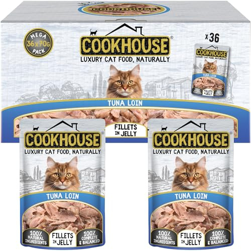 COOKHOUSE 100% Natural & Complete Luxury Wet Cat Food - 36 x 70g Pouches - Tuna Loin - Fillets in Jelly
