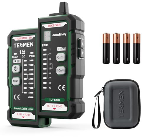 TESMEN TLP-528C Network Cable Tester, RJ11 RJ45, Ethernet Wire Tracer Toner for CAT5/CAT6 with Continuity & QC, LAN and telephone line Finder, suitable for cable maintenance and sorting - Green