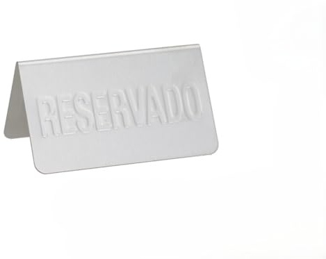 Cartel Reservado de Metal, Acabado Plateado Cepillado, 10x6x5,4 cm, Diseño en Relieve, Pack de 6 Unidades