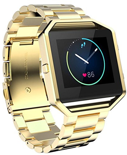 AISPORTS Armband Kompatibel mit Fitbit Blaze Armband mit Rahmen für Damen Herren, Fitbit Blaze Armband Edelstahl Verstellbares Vollmetallarmband Ersatzarmband für Fitbit Blaze Smartwatch