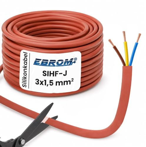 EBROM Silikonkabel Saunakabel SIHF-J 3x1,5 mm² - Länge: 3 Meter, 3x1,5 mm2 | Ab 1 m bis 50 m wählbar - Hitzebeständig bis 180 Grad - 99,9% OFC Kupfer verzinnt, z.B. für Saunaofen bis 3kW oder Saunalampe