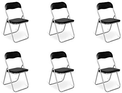 Dmora - Set di 6 sedie pieghevoli Marbella, Poltrona salvaspazio, Sedia per ospiti, Seduta per riunioni in simil ecopelle, 43x47h80 cm, Nero
