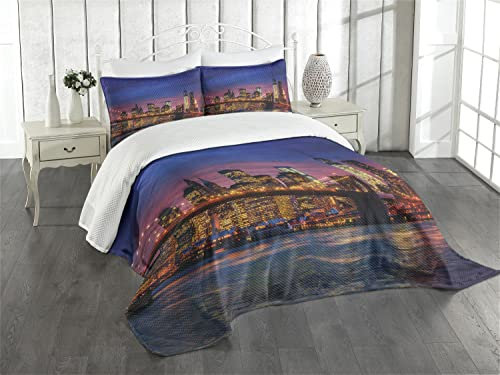ABAKUHAUS New York Tagesdecke Set, NYC mit Neon, Set mit Kissenbezug Klare Farben, für Einzelbetten 170 x 220 cm, Pink Blue
