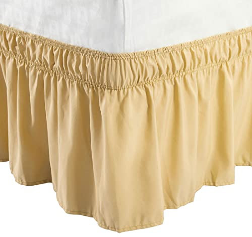 PiccoCasa Jupe de lit en polyester brossé enveloppant trois côtés en tissu élastique à volants anti-poussière facile à installer – avec 38,1 cm de hauteur