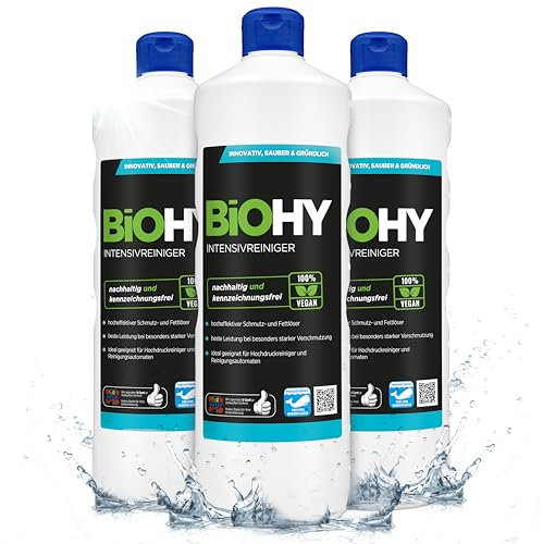 BiOHY Intensivreiniger Universal (3 x 1 Liter) | Hocheffektiver Industriereiniger | ideal für Hochdruckreiniger | Fugenreiniger |Bio Konzentrat für Fliesen & Holzböden | EXTRA STARK & nachhaltig