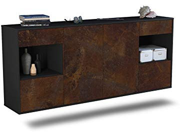 Dekati Sideboard Charleston hängend (180x77x35cm) Korpus anthrazit matt - Front rostigen Industrie-Design - Push to Open - Leichtlaufschienen