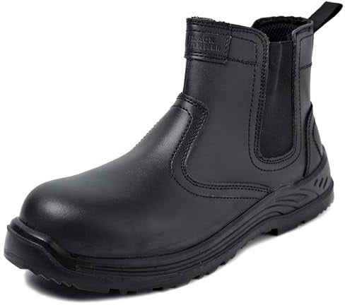 Black Hammer 8872 Men's S3 SRC Water-Resistant Chelsea Boots | Steel toe & steel midsole, smooth leather upper, slip-on design, oil & slip-resistant sole, wide fit, cushioned insole.