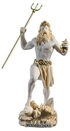 BeautifulGreekStatues Poseidon Griechischer Gott des Meeres mit Dreizack Statue, Goldalabaster, 23 cm