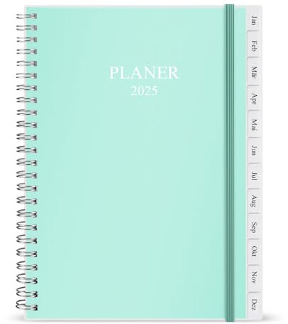 Kalender 2025-2026, A5-Wochenplaner mit Monatsregistern, Jul 2025-Jun 2026, Diary 2025-2026 elastischer Verschluss, Doppeldrahtbindung, einfache Organisation täglichen Lebens, 14,8×21cm, Planer 25-26