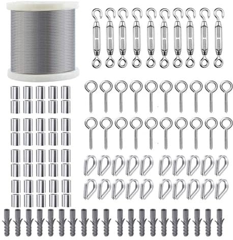 TooTaci Edelstahl-Drahtseilset 2mm, 60M PVC-beschichtet Stahlseil, mit M5 Spannschrauben & Augenschrauben für Rankpflanzen, Außenaufhängung, Zaun- und Spalierbefestigung