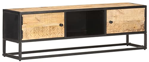 vidaXL Raues Mangoholz TV Schrank mit Geschnitzter Tür Lowboard TV Möbel Sideboard Fernsehtisch Fernsehschrank HiFi-Schrank 130x30x40cm