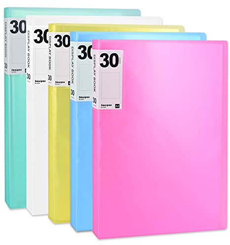 Smarpau 5 Pack Binder with Plastic Sleeves, 30 Pocket Art Portfolios Folder