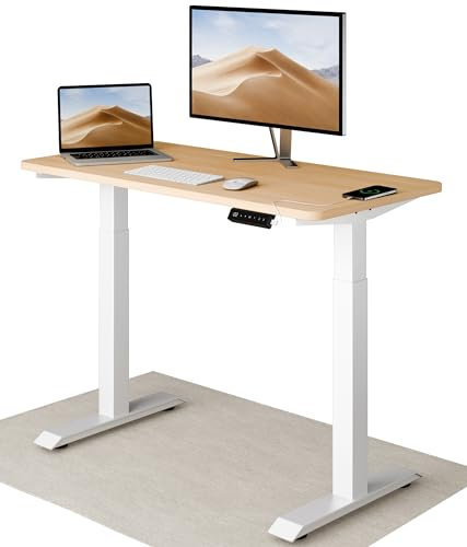 Desktronic HomeOne Standing Desk – 120 x 60 cm Height Adjustable Desk with Electric Dual Motor, Touchscreen Controller & Integrated USB/USB-C, 3 Memory Presets