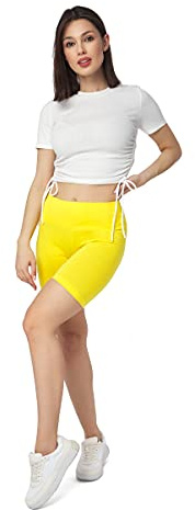 SOFTSAIL Leggings Mujeres Mallas Pantalones Cortos De Ciclista Pantalones De Yoga De Gimnasio Elásticos Transpirables Control De Barriga Cintura Alta Algodón para Damas Que Adelgazan Amarillo 46
