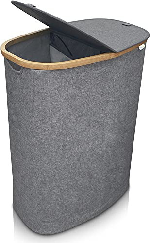 YourCasa® Wäschekorb mit Deckel [120L groß] Wäschesammler mit 2 Fächern - Nachhaltiger Bambus Korb zur Aufbewahrung von Schmutz-Wäsche – Faltbarer Wäschesortierer Laundry Baskets XXL Wäschetonne