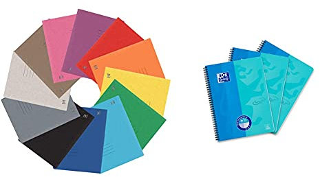 Oxford Schnellhefter A4, aus Karton, sortiert mit 12 Farben, 25 Stück & DUO Collegeblock A4 kariert und liniert kombiniert in einem Block, blau, 3er Pack