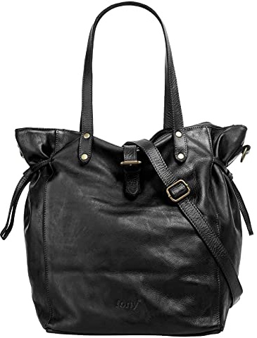 forty° Shopper Echt Leder Damen Made in Italy, Umhängetasche aus Leder, Handtasche mit Kordelzug, erweiterbarer Shopper