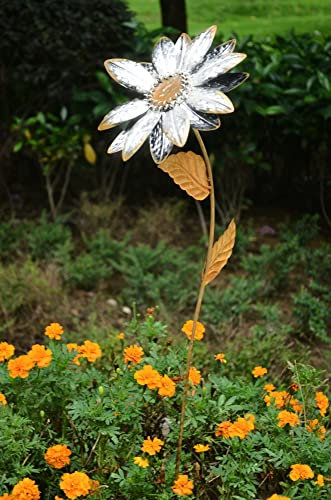 Sunflower metal garden ornament rusty and silver 89cm