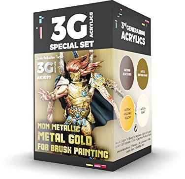 AK Acrylics 3Gen WARGAME Set AK1077 Non Metallic Metal Gold (W B) (4x17ml)