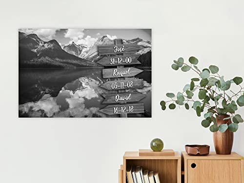 Oedim Leinwand Bilder, Wandbild, Landschaft, Berg, Weiß und Schwarz, mit personalisierten Namen, hergestellt aus Leinwand + Rahmen, 60 x 50 cm, originelles Bild, robust und günstig