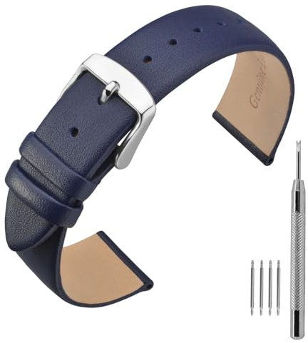 ANNEFIT Leder Uhrenarmband, Armband 20mm mit Silber Schnalle, Kompatibel mit Intelligenten und Traditionellen Uhren (Dunkelblau)