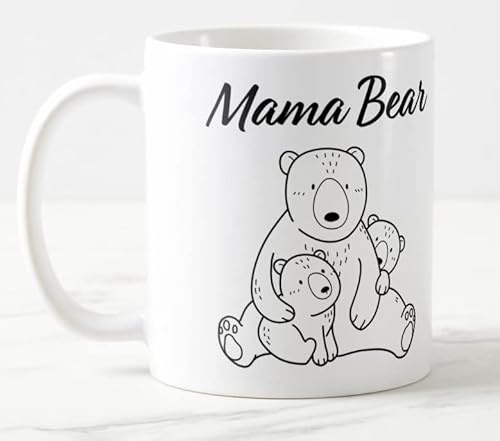Vixar Mama Bear with 2 Cubs Mothers Day mom Mum Coloured Mug Cup Gift Birthday Work Office Christmas Tea Coffee MB03 (White)