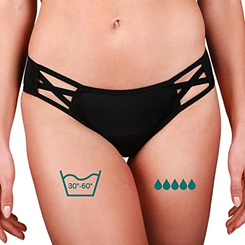 Taynie Woman extra stark Periodenunterwäsche Starke Blutung - Periodenwäsche - Menstruationsunterwäsche - ersetzt 3,5 Tampons, Periodenslip Tragedauer bis 12 Std., waschbar bis 60°C (34, Schwarz)