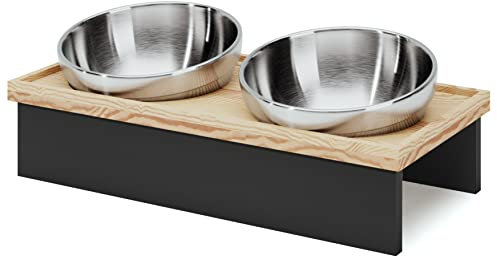TUONKEE Porte-gamelles surélevé pour Chats et Chiens de Petites Tailles pour 2 Bols en INOX, en Bois de pin
