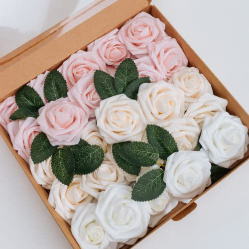 LUSSO LIA 25 pcs Decorative Artificial Flower Foam Roses with Bendable Stems for Wedding Bouquet, Anniversary, Valentine's Day, Table and Home Decoration, DIY, and Arts and Crafts (Antique Blush)